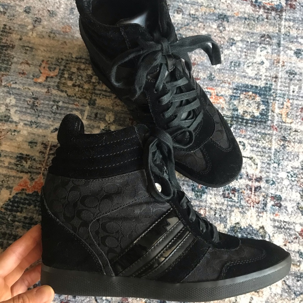 Signature Coach hidden heel sneakers with sueded leather